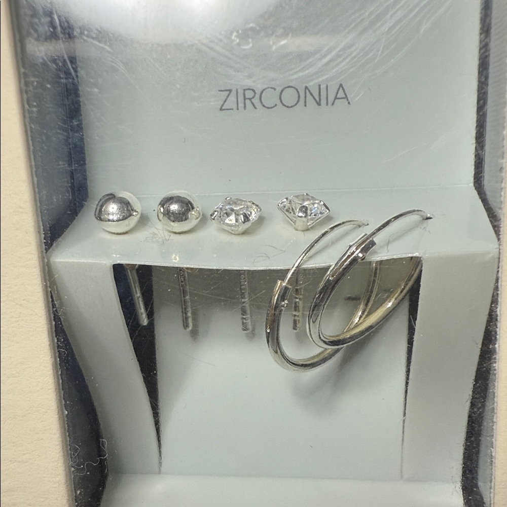 Tiny Sterling Silver Zirconia Earrings - Picture 2 of 2
